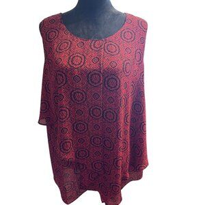 Worthington Woman 1X Red & Black Sleeveless Blouse With Flowing Hemline And Geom